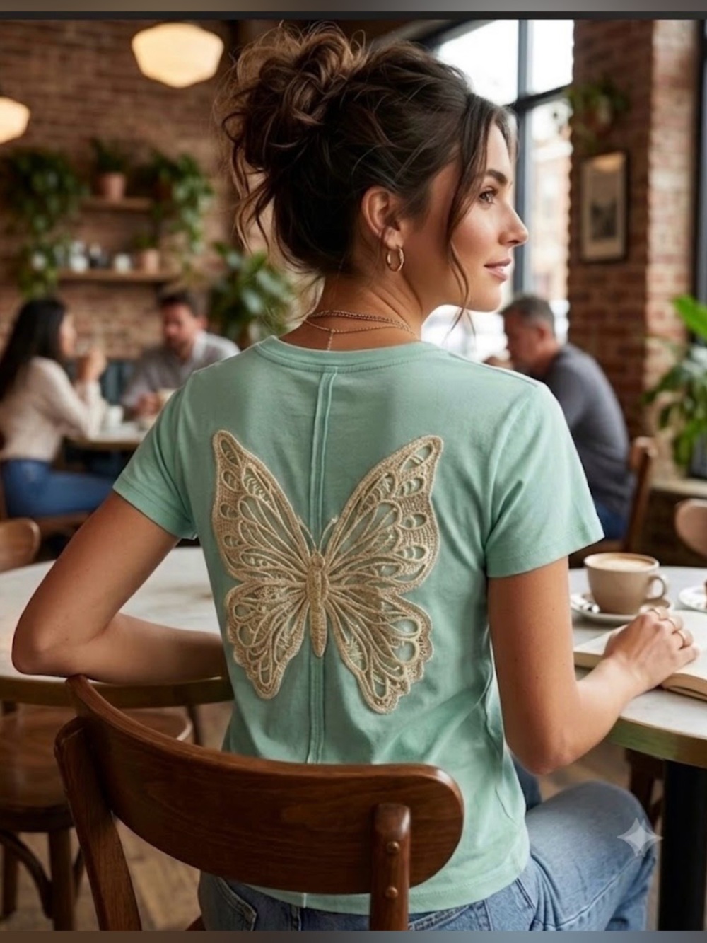 NWOT Tricia Fix Mint Short-Sleeve Tee with Embroidered Butterfly Back, M - Picture 2 of 6